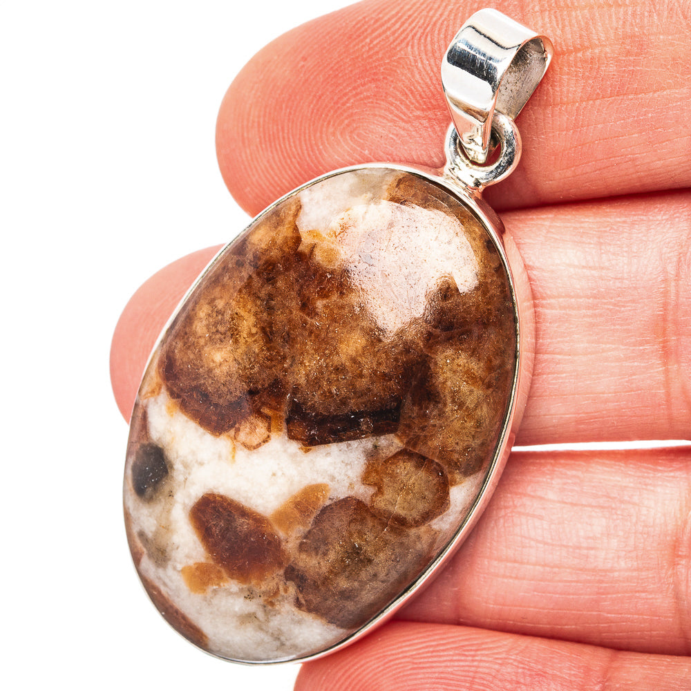 Garnet In Limestone Pendant 1 7/8" (.925 Sterling Silver)