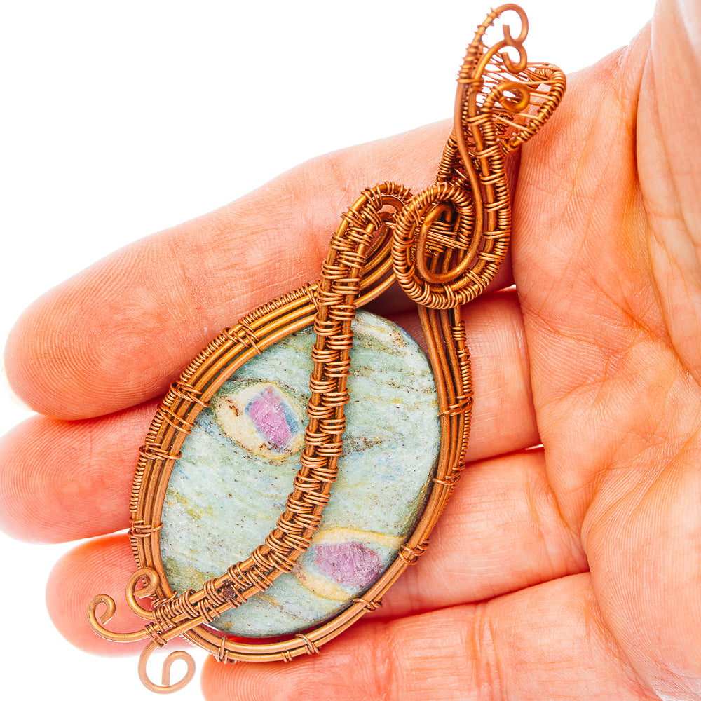 Ruby Fuchsite Wire Wrap Pendant 3 3/8" (Copper)