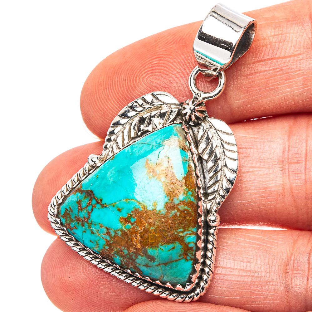 Exclusive Southwestern Style Kingman Turquoise Pendant 1 3/4" (.925 Sterling Silver)