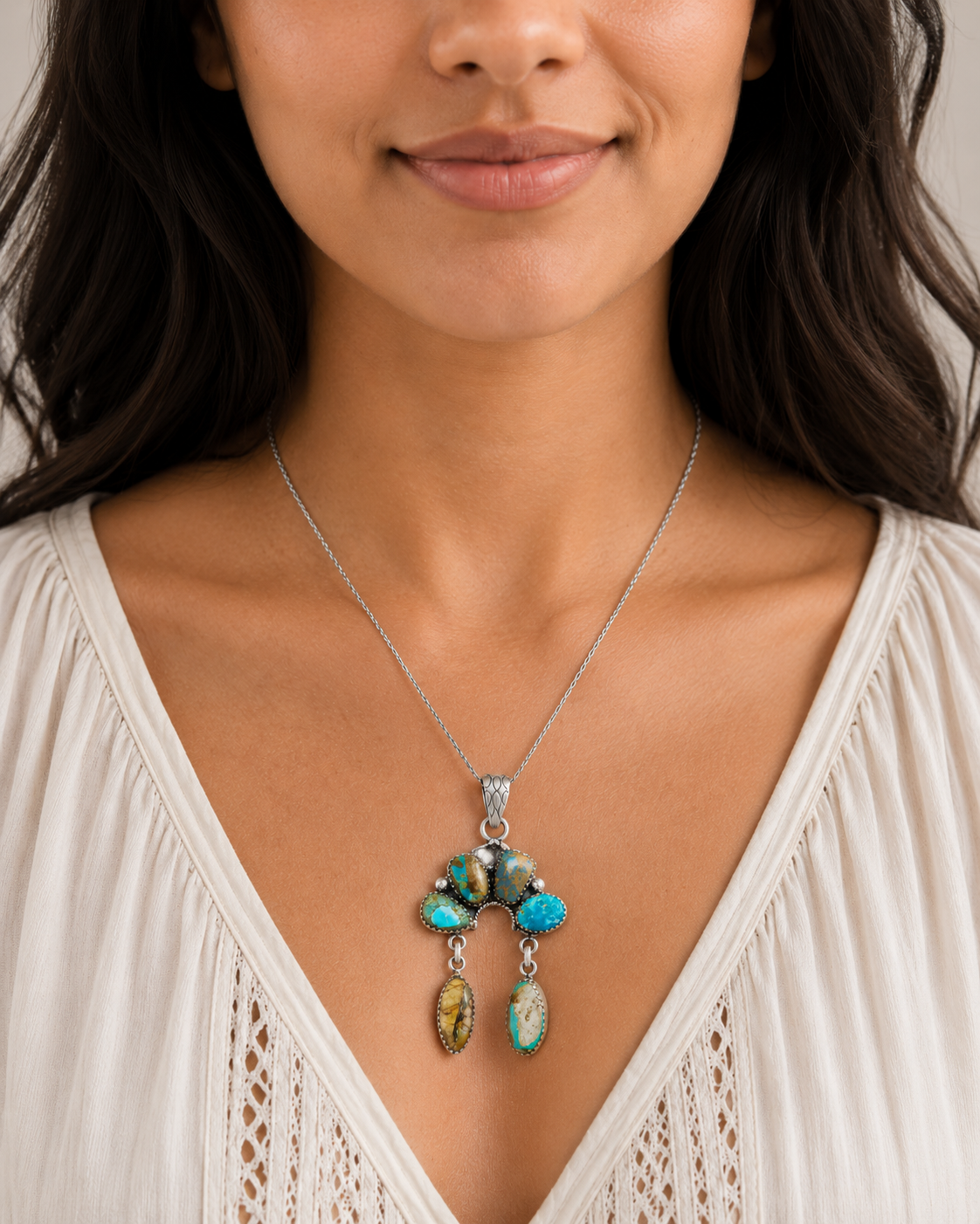 Exclusive Ribbon Royston Turquoise Pendant 2 3/8" (.925 Sterling Silver)