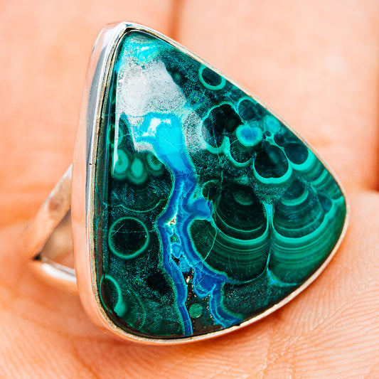 Premium Malachite In Chrysocolla Ring Size 7.25 (.925 Sterling Silver)