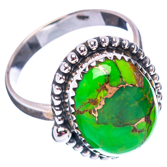 Sterling silver turquoise cabochon ring, green oval stone, size 8.