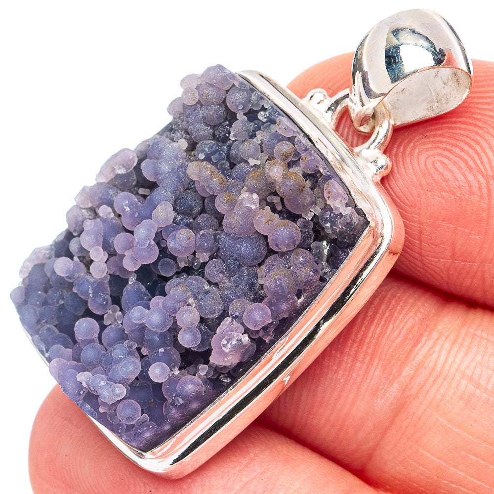Purple druzy agate pendant set in polished 925 sterling silver bezel with bail