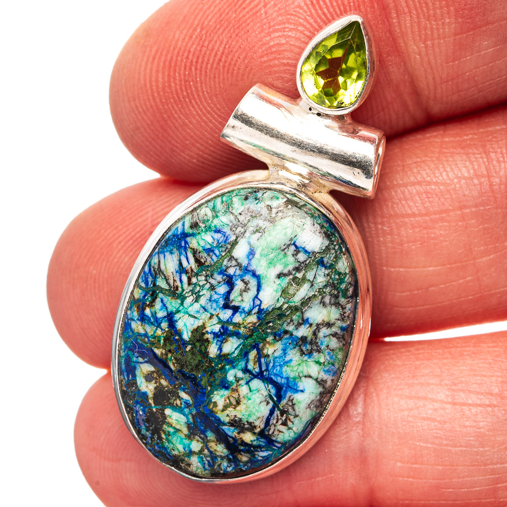Azurite Turquoise Pendant 1 1/2" (.925 Sterling Silver)