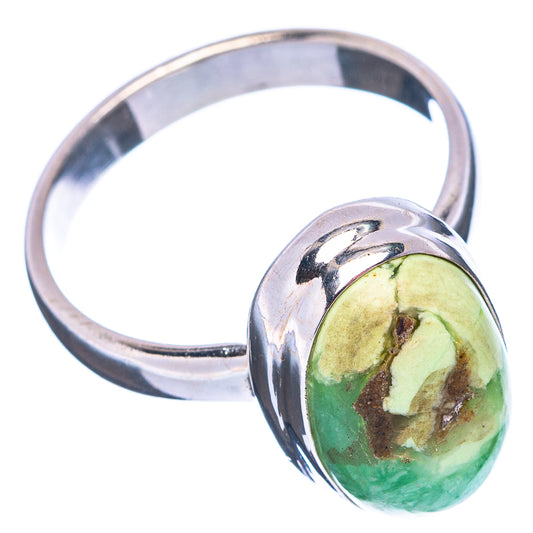 Variscite oval cabochon ring, .925 sterling silver band with side profile setting
