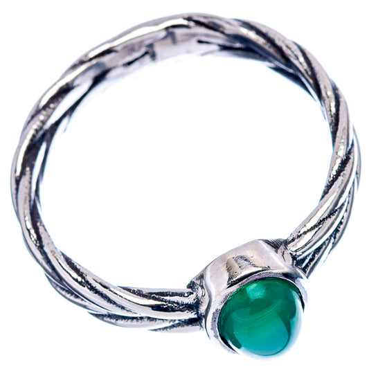 Green onyx oval sterling silver ring with twisted band, side view