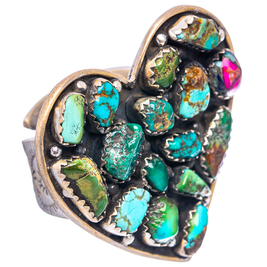 Turquoise heart cluster ring in .925 sterling silver, angled side view