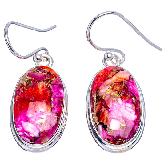 Pair of oval pink-purple turquoise-style drop earrings in .925 sterling silver