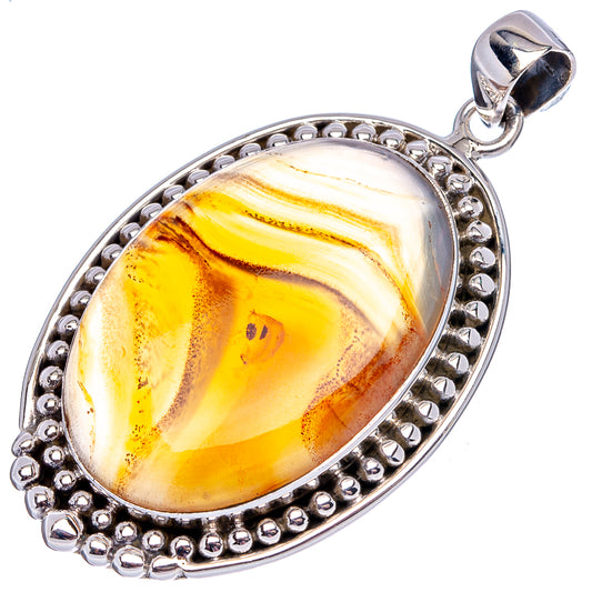 Oval yellow-gold agate pendant in .925 sterling silver with beaded bezel and bail
