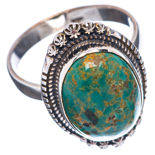 Turquoise oval cabochon sterling silver ring, detailed side setting and beaded bezel