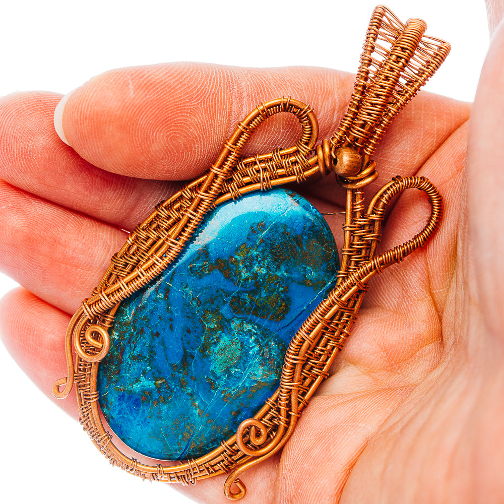 Shattuckite Wire Wrap Pendant 3 1/8" (Copper)