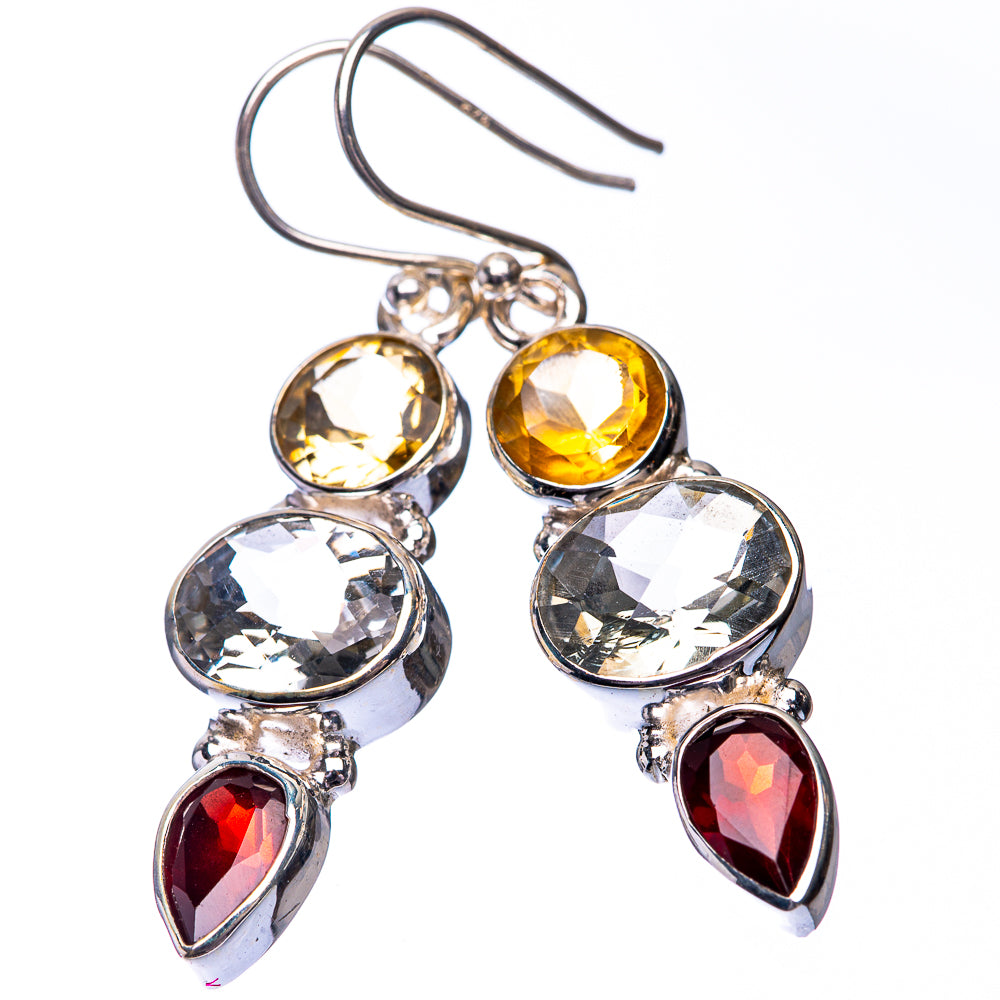 White Quartz, Garnet, Citrine Earrings 1 5/8" (925 Sterling Silver) E432246