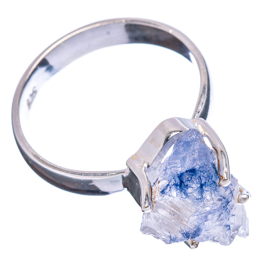 Sterling silver ring with blue faceted quartz crystal stone in open prong setting