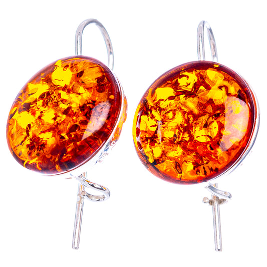 Oval amber drop earrings, .925 sterling silver, with lever hooks