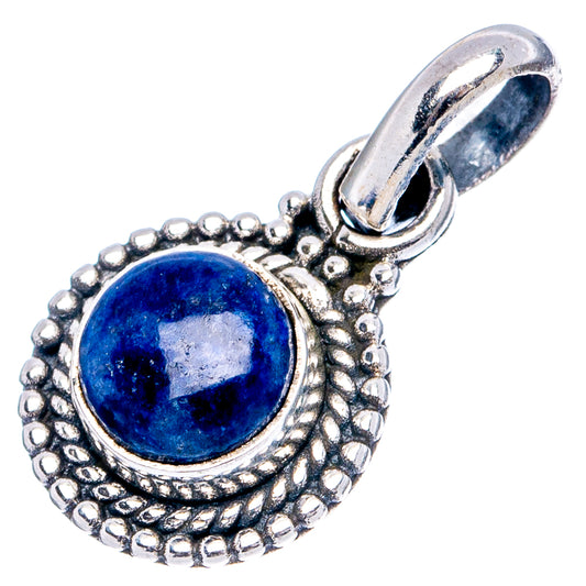 Sterling silver lapis lazuli pendant with round blue stone and detailed rope setting