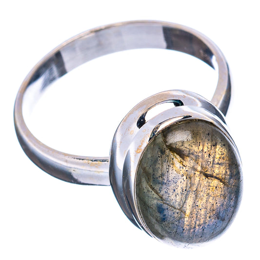Sterling silver labradorite ring, size 8, oval gray-blue stone with gold flecks
