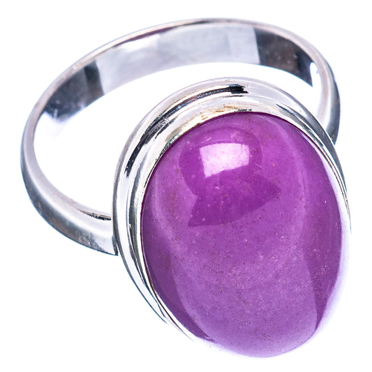 Sterling silver band with purple phosphosiderite oval cabochon, size 7.75