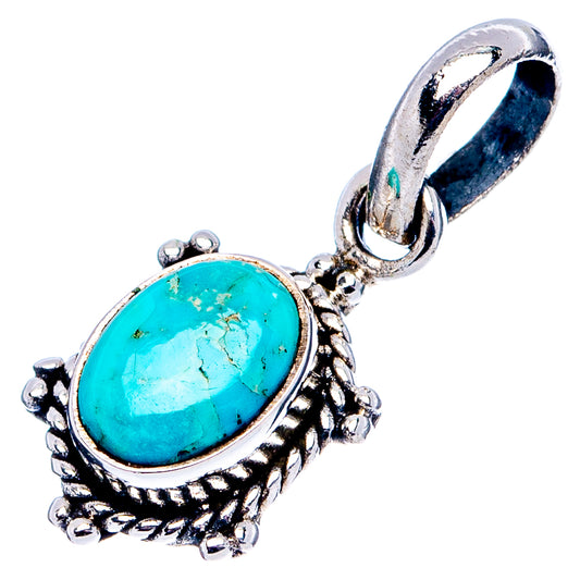Turquoise oval pendant with beaded .925 sterling silver frame and bale loop