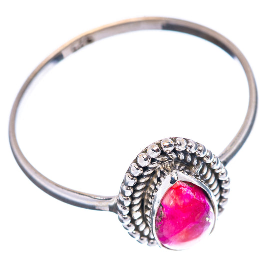 Sterling silver ring with pink oval gemstone and bead halo setting, size 10