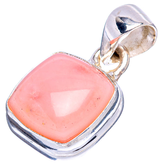 Pink opal sterling silver pendant, polished frame and rounded rectangular pink stone