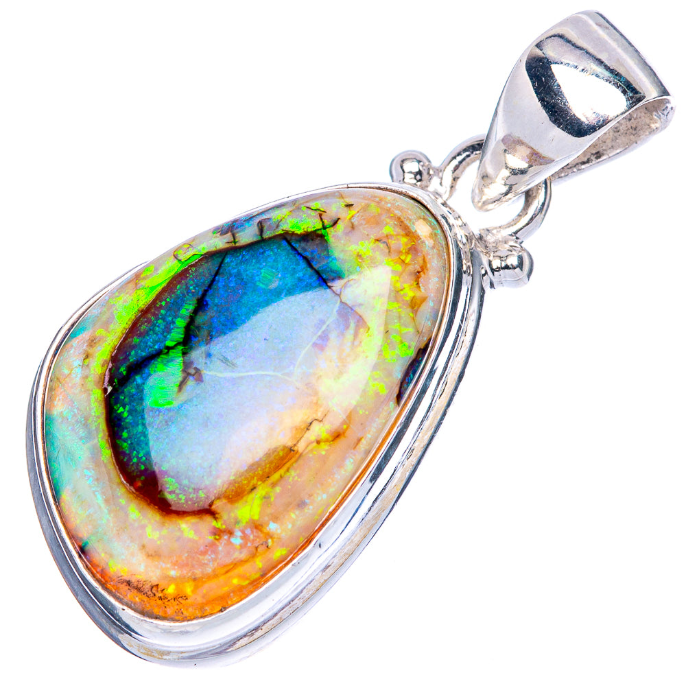 Sterling silver oval opal pendant, iridescent green-blue with golden highlights