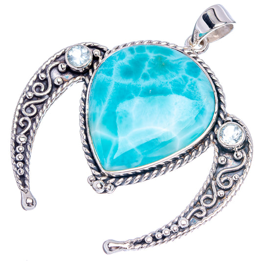 Signature Larimar, Aquamarine Pendant 2" (.925 Sterling Silver)