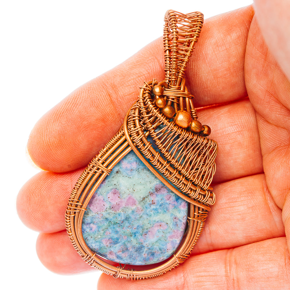 Ruby Fuchsite Wire Wrap Pendant 2 1/2" (Copper)