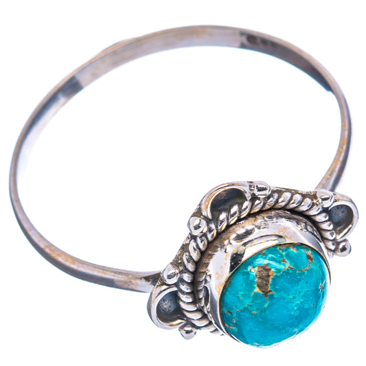 Size 9 .925 sterling silver turquoise cabochon dainty ring, side view, ornate setting