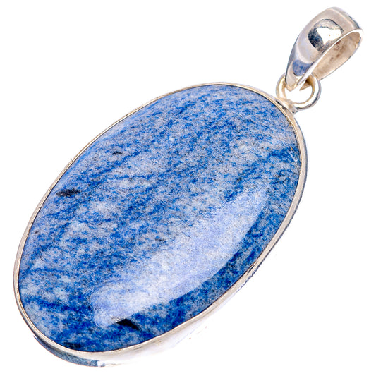Oval dumortierite pendant with blue speckled stone bezel, .925 sterling silver bail