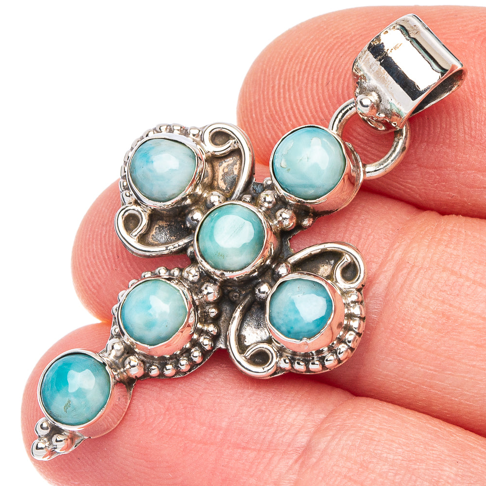 Larimar Cross Pendant 1 5/8" (925 Sterling Silver) P43767