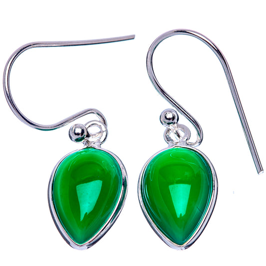 Green Onyx Dainty Earrings 1 1/8" (925 Sterling Silver) E2037