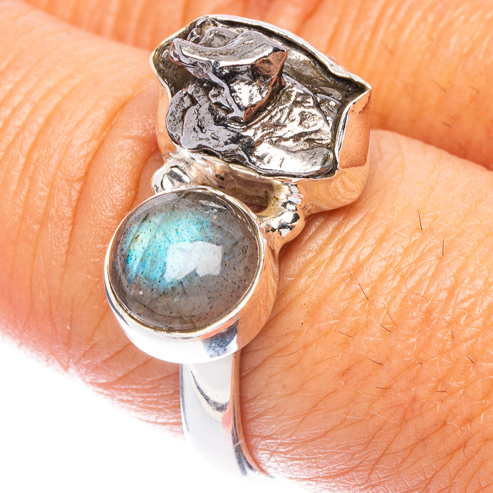 Rare Meteorite, Labradorite Ring Size 8.25 (925 Sterling Silver) R7132