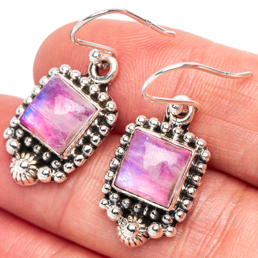 Pink Moonstone Earrings 1 1/4" (925 Sterling Silver) E1363