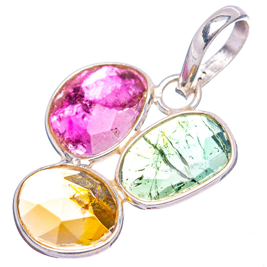 Sterling silver tourmaline pendant with pink, green, and orange faceted stones