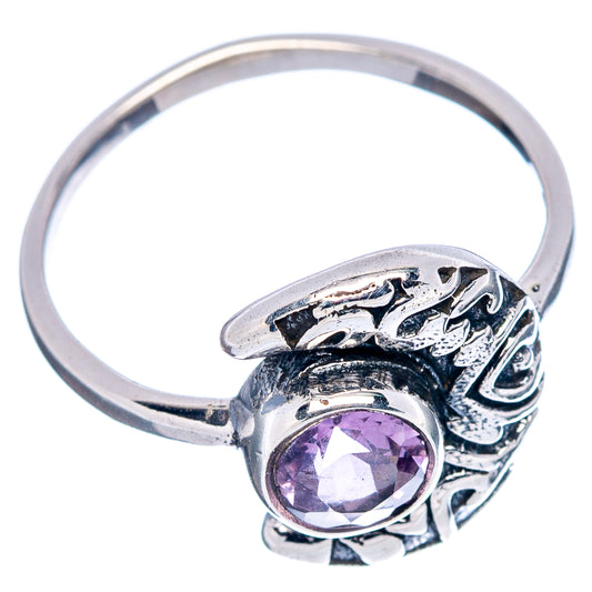 Amethyst moon dainty sterling silver ring with round purple gemstone, size 6
