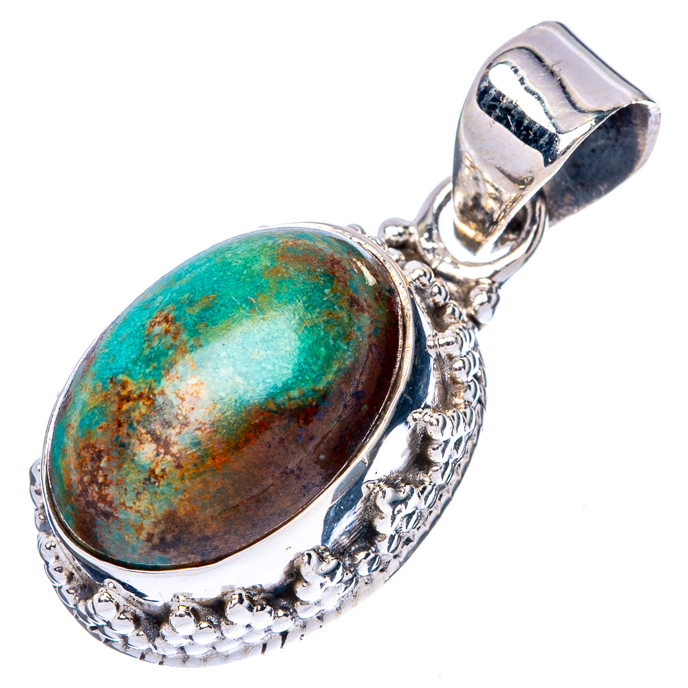 Turquoise oval pendant in 925 sterling silver with textured border and bail