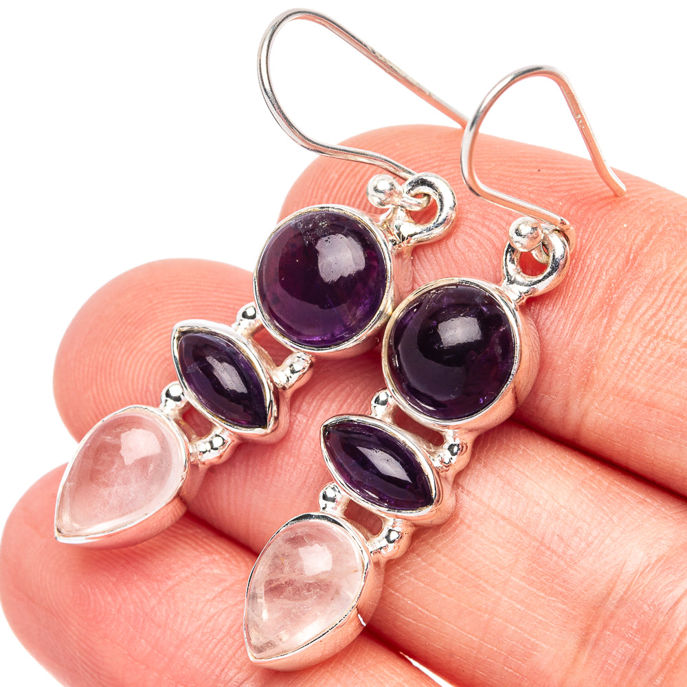 925 sterling silver earrings with amethyst and rose quartz teardrops