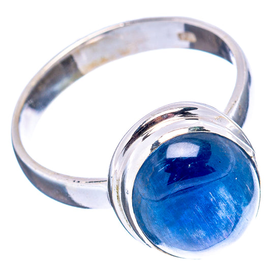 Sterling silver kyanite ring with oval blue cabochon and raised bezel, size 6.75