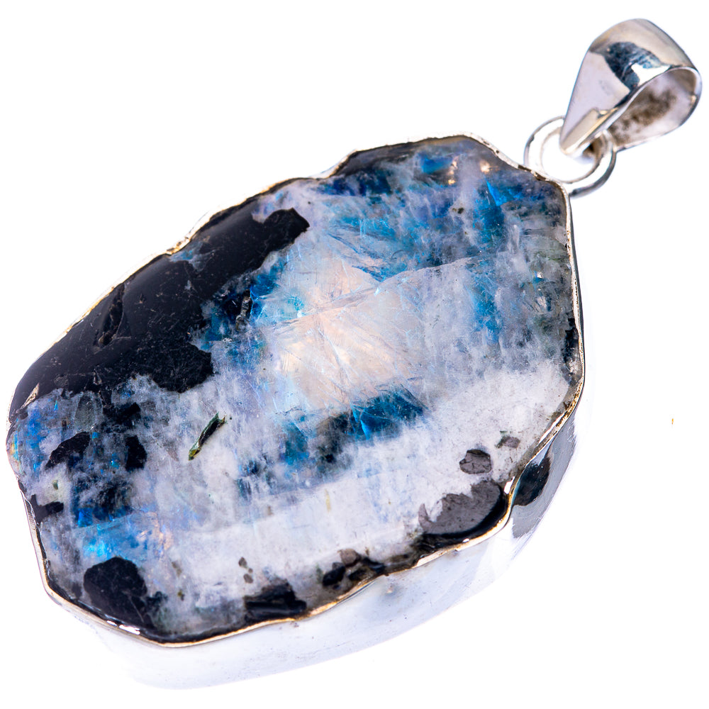 Raw Rainbow Moonstone Pendant 1 7/8" (925 Sterling Silver) P39248