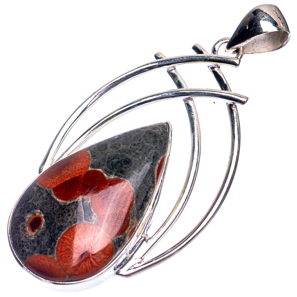 Sterling silver oval cage pendant with Poppy Jasper center stone and arched hoops