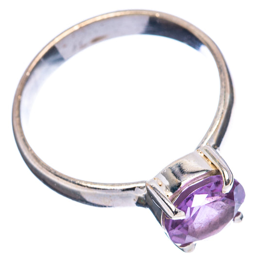 Amethyst .925 sterling silver ring band with side view of oval purple gemstone