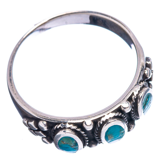 Sterling silver turquoise ring with three oval cabochons and engraved side details, size 6.5