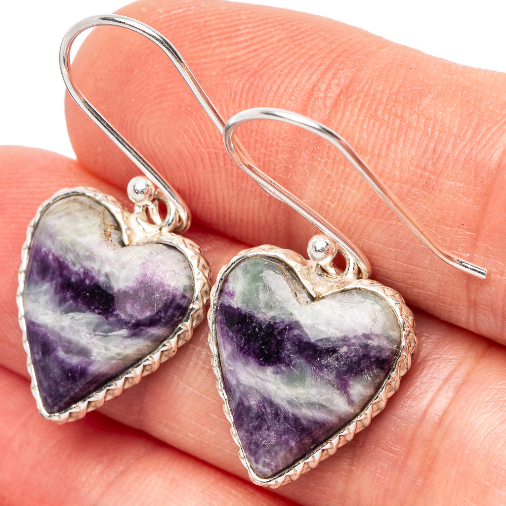 Kammererite Heart Earrings 1 1/4" (.925 Sterling Silver)