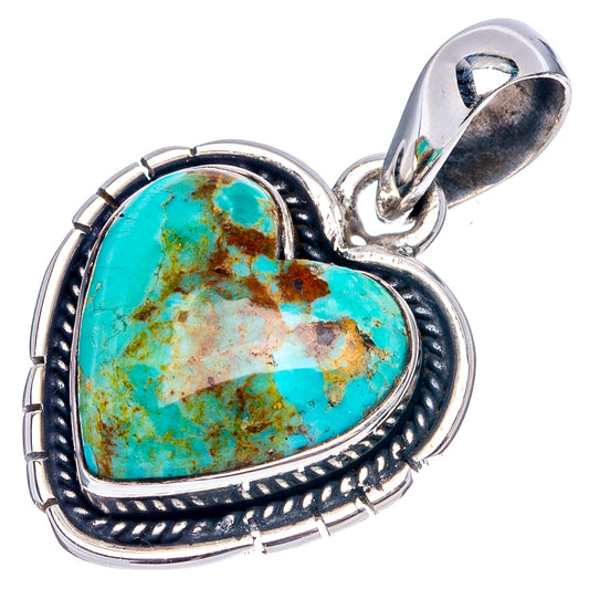 Turquoise heart pendant with oval rope border, .925 sterling silver setting and clasp