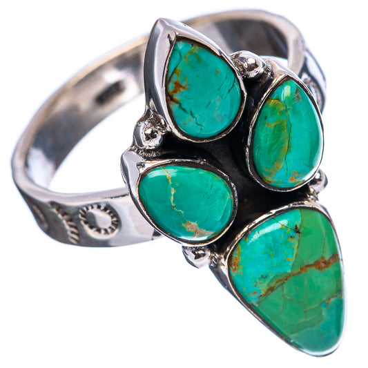 Turquoise gemstone cluster band ring with pear-shaped stones, .925 sterling silver.