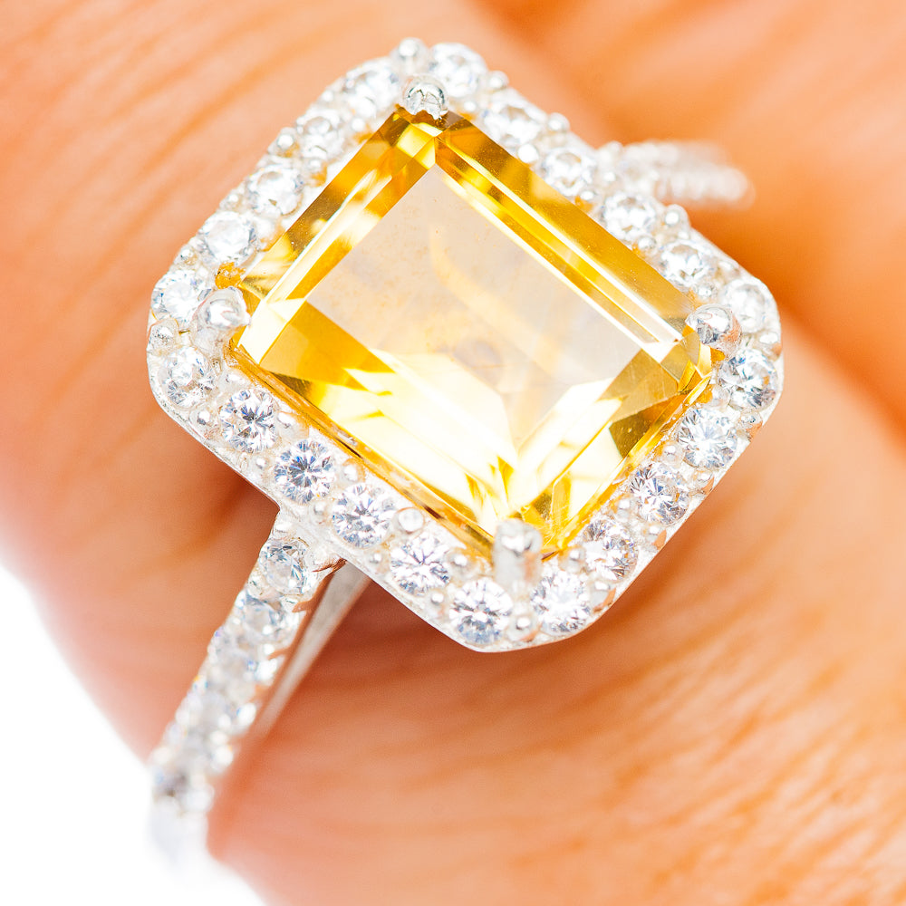 Lemon Quartz, Cubic Zirconia Ring Size 9 (.925 Sterling Silver)