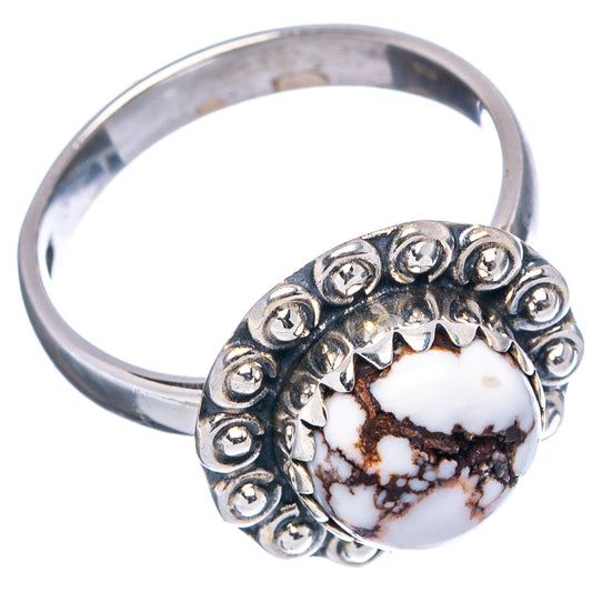 Wild Horse Jasper ring in .925 sterling silver, size 7, round stone bezel with scalloped details