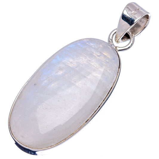 Large oval moonstone pendant, smooth bezel and round-top bail in sterling silver