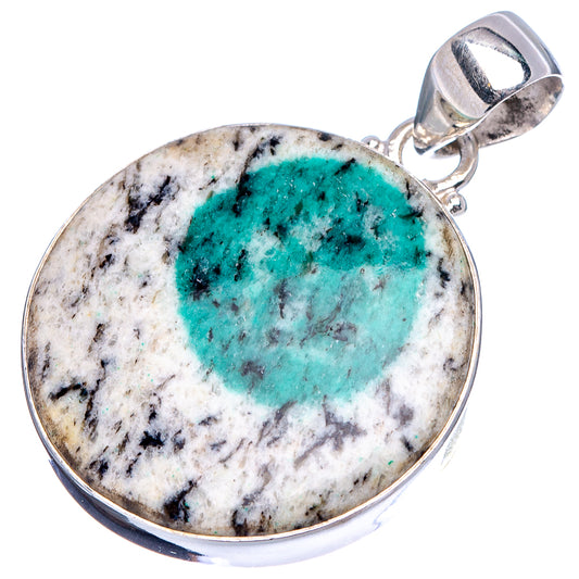 Oval turquoise azurite stone pendant in polished sterling silver bezel, top bail loop.