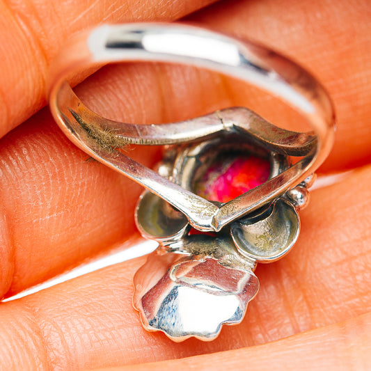 Southwestern Style Pink Dahlia Turquoise Ring Size 7 (.925 Sterling Silver)